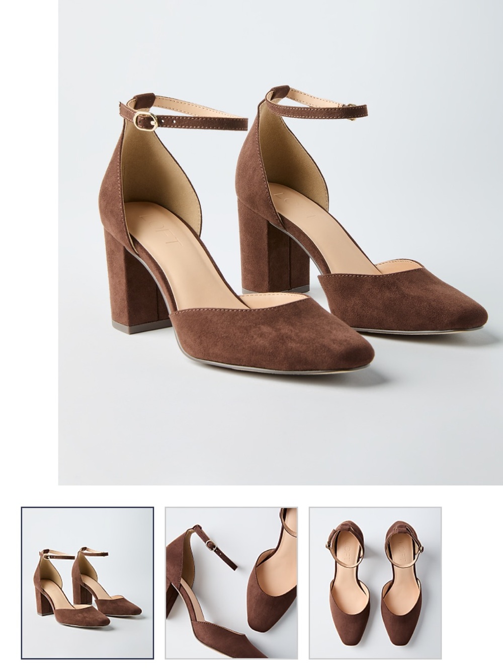 LOFT Brown Suede Ankle Strap Block Heels Shoes Size 9